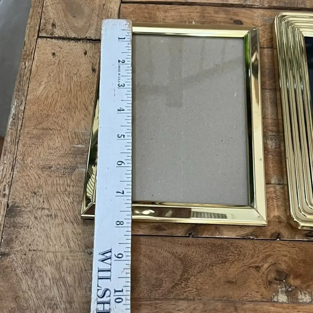 Vintage Solid Brass Striped Metal Gold Photo Frames Fits 5x7 Photos Minimalist
